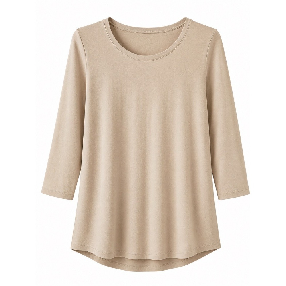 Belle Kim Gravel Womens Beige‎ 3/4 Sleeve Scoop Neck Swing Tunic Top S